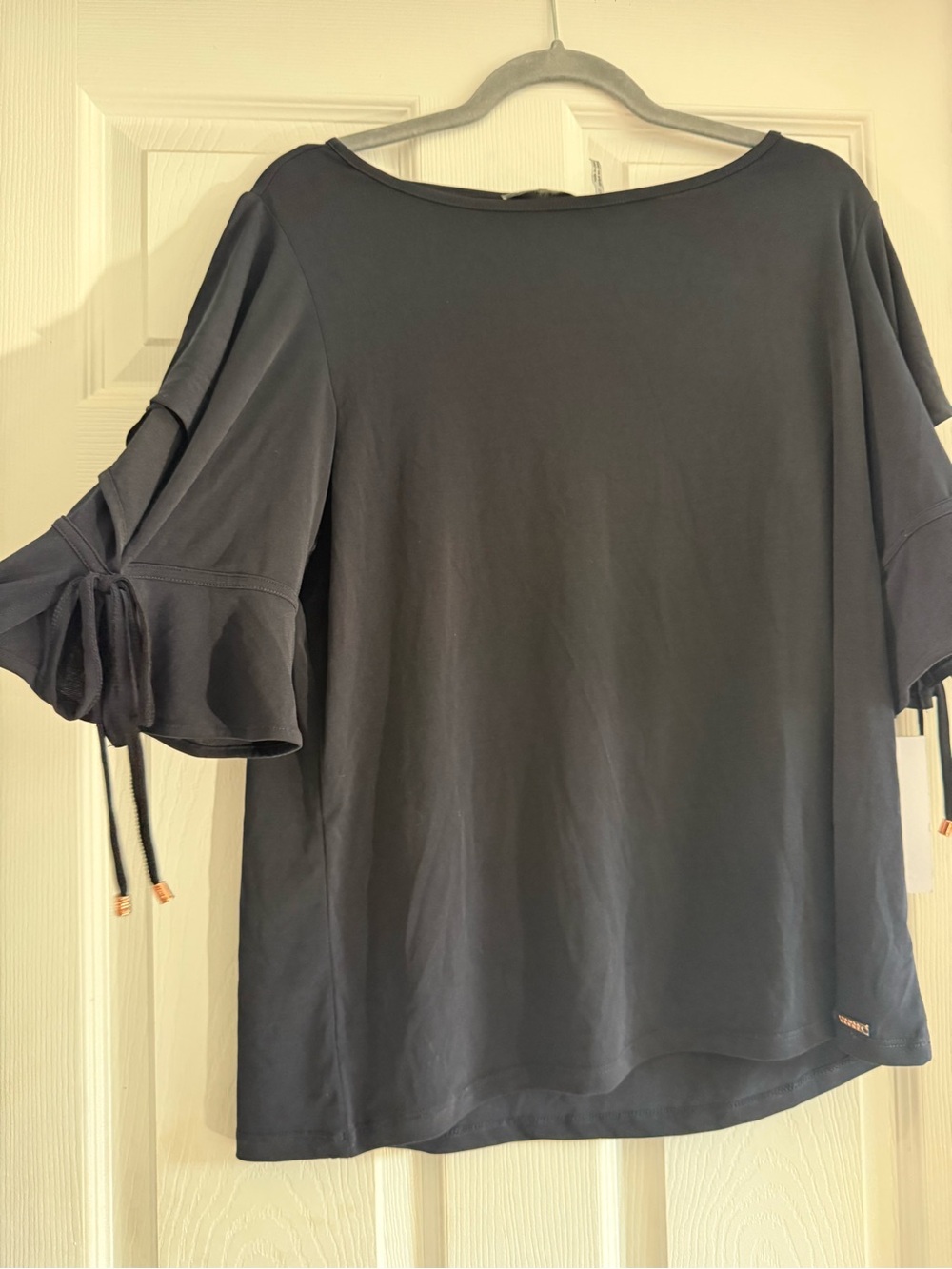 Ivanka Trump Navy Blue Ruffle Tie Sleeve Top